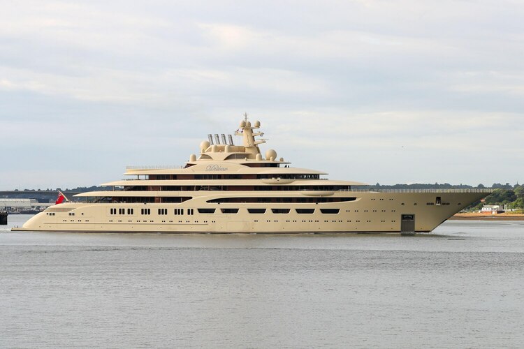 A superyacht in water.