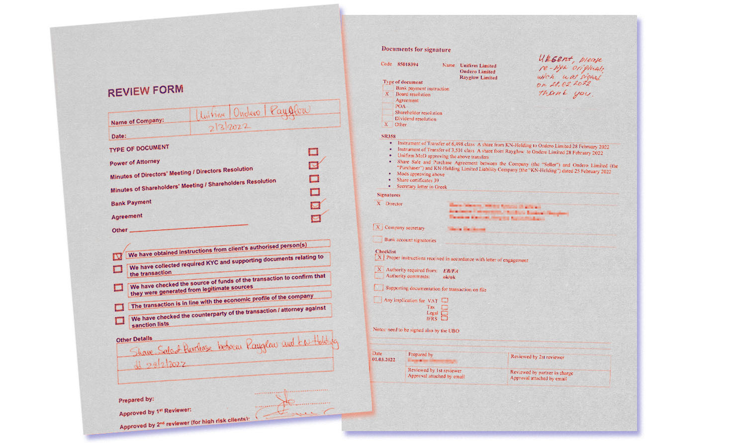 Infographic showing two leaked interal paperworks