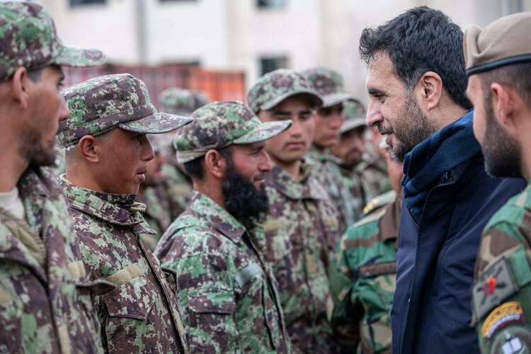 Afghan Defense Minister Asadullah Khalid meets with National Army trainees