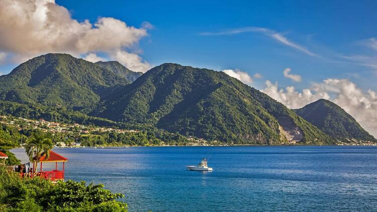 The bay and mountains are seen at Roseau, Dominica