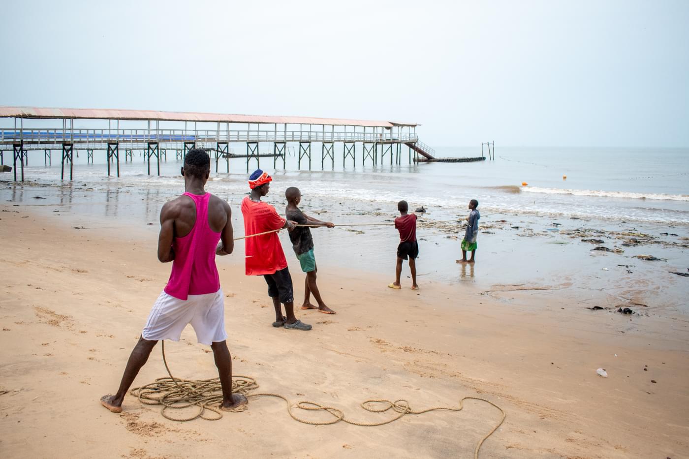 Fishermen practicing beach seining