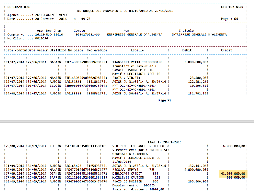 An excerpt from a transaction record shows a $41 million credit to EGAL’s bank account at BGFI. (Click to enlarge)