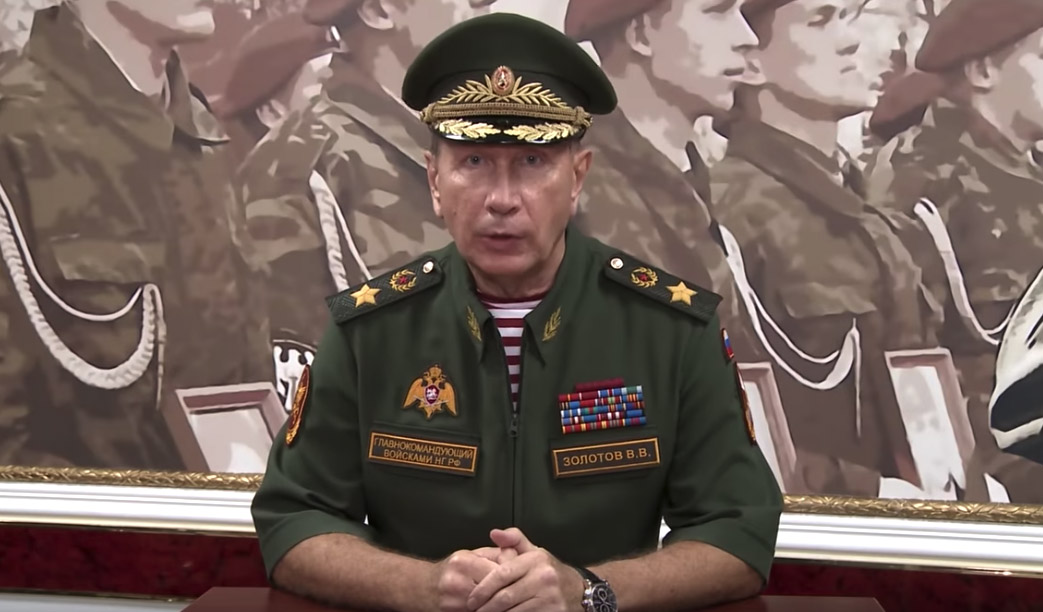 Viktor Zolotov threatens opposition leader Alexei Navalny in a YouTube video. (YouTube)