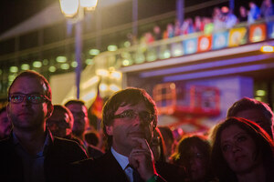 Catalonian leader Carles Puigdemont at a pre-election campaign event