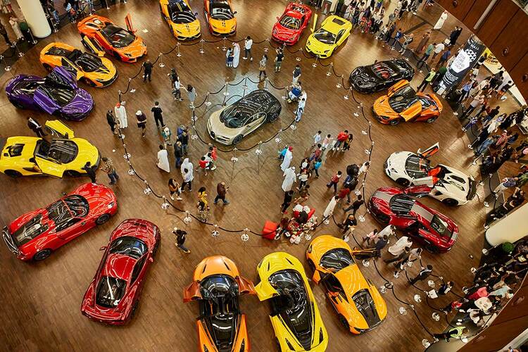 A display of luxury cars at the Dubai Mall