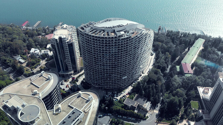 An aerial view of the building where Polyakova owns an apartment