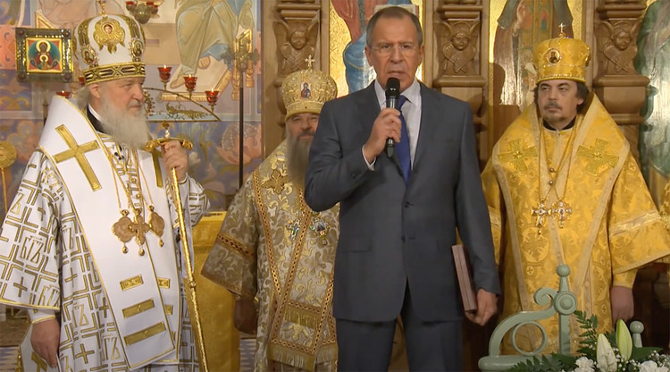 Sergei Lavrov speaks at the consecration ceremony