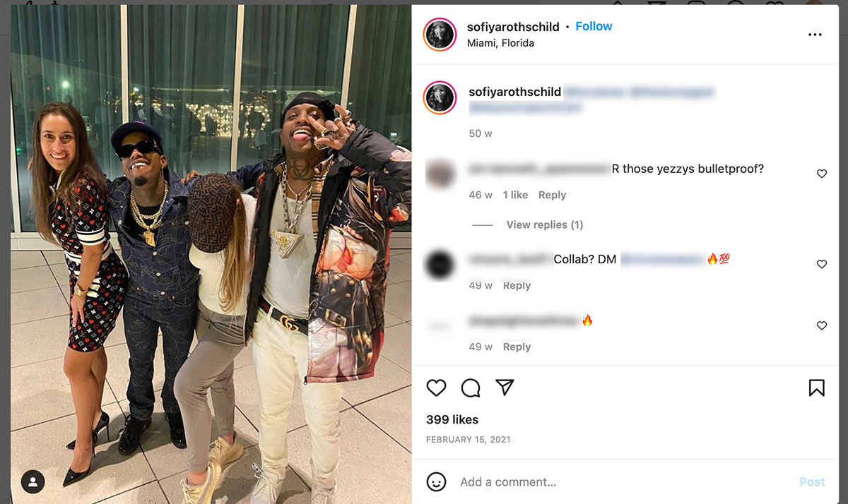 Yashchyshyn and Tarasenko’s daughter are seen with musicians in Miami