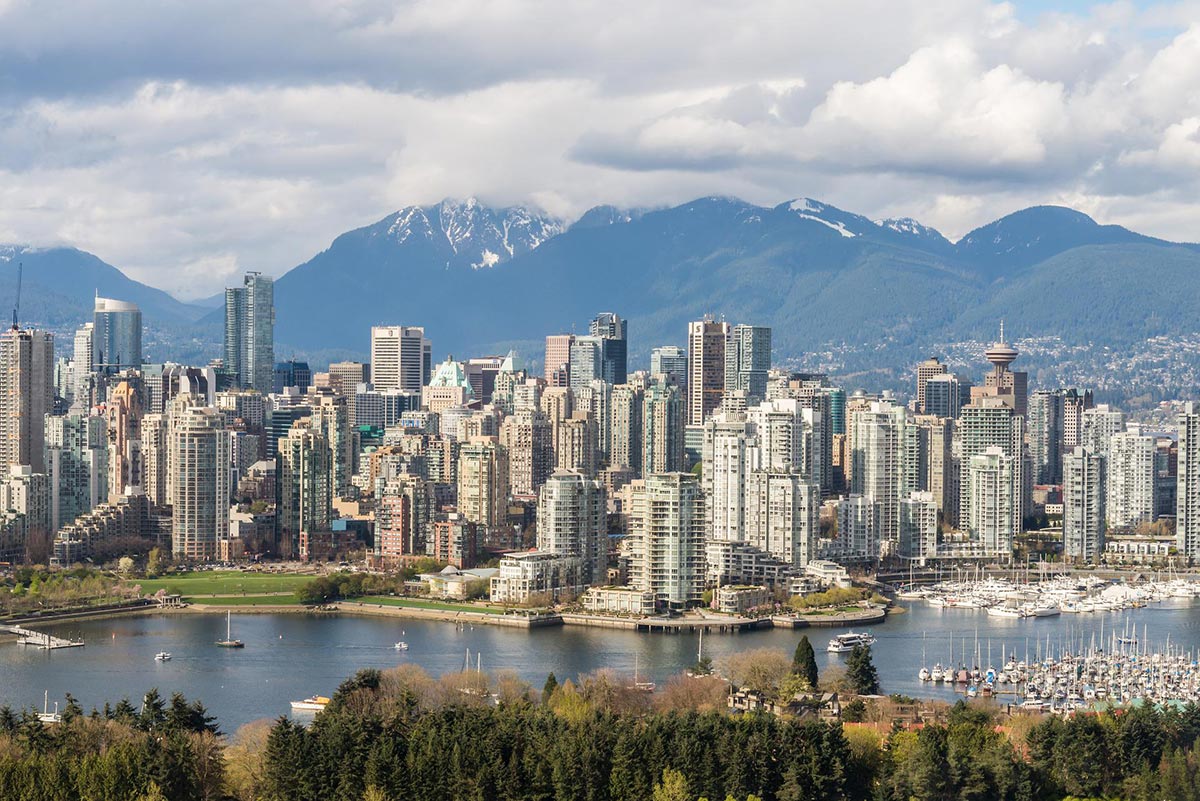 Luchtfoto kijkend naar het centrum van Vancouver