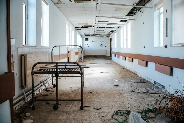 A hospital bed frame