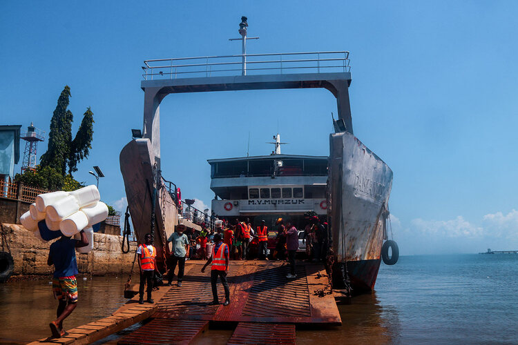 Passengers boarding the MV Murzuk ferry