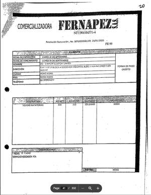 An invoice from Comercializadora Fernapez S.A.S to Ho'S Import & Export Limited
