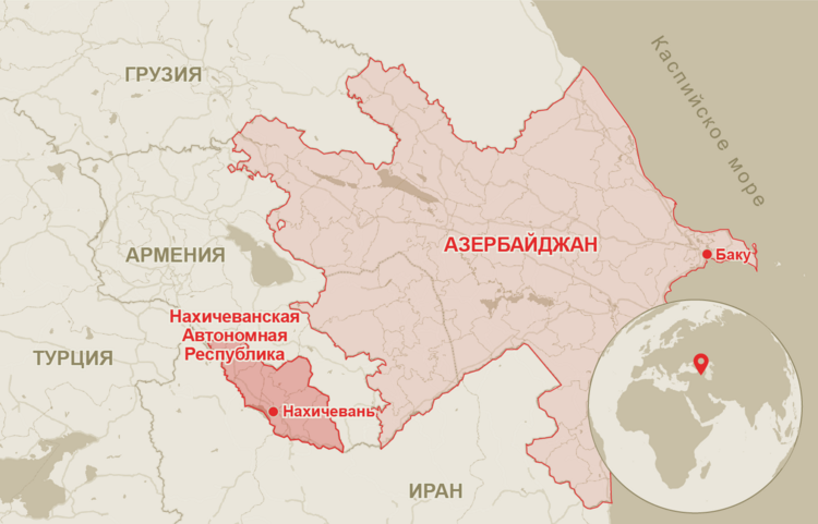 Map showing the location of the Nakhchivan Autonomous Republic