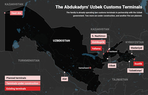 A map of the Abukadyr family’s Uzbek customs terminals
