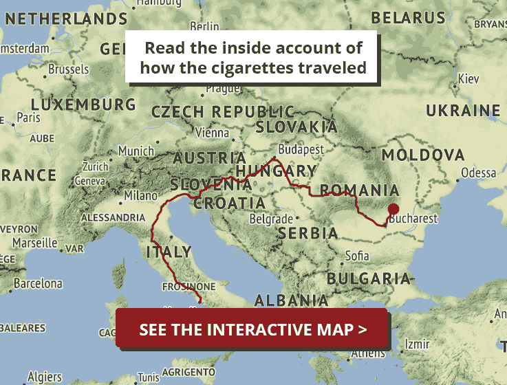 Moving graphic showing how the cigarettes traveled