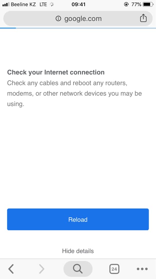 Screenshot of a blocked internet connection without the security certificate