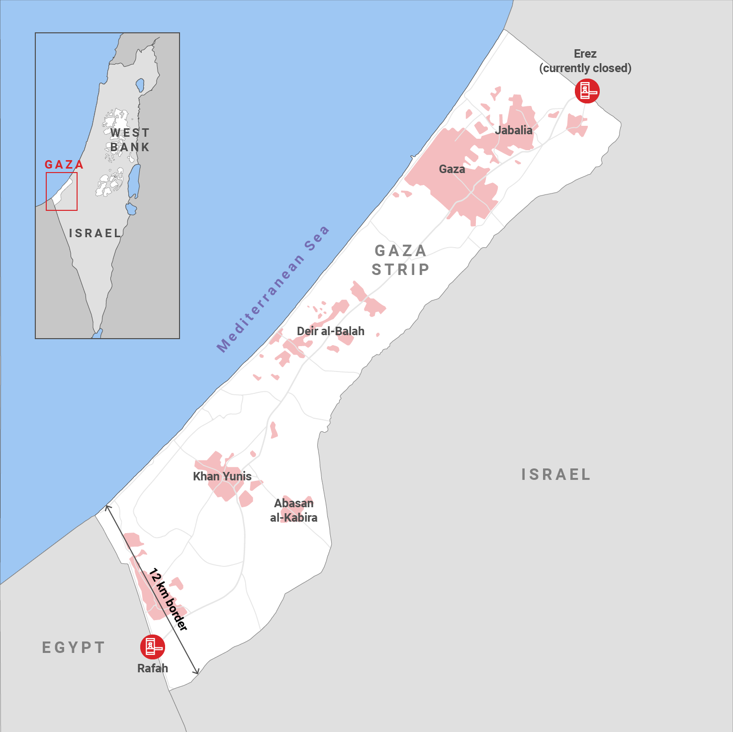 Gaza border infographic map