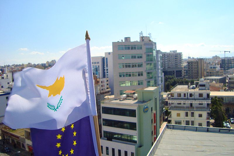 800px-Cyprus European Union Presidency flags at top of Nicosia Building