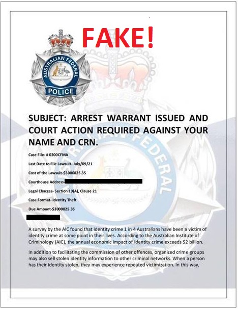 Fake Arrest Warrant Australia