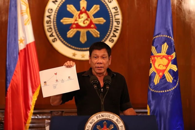 Rodrigo Duterte showing diagram of drug trade network 1 7.7.16