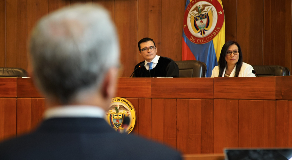 Former Colombia President Alvaro Uribe testifies before the Supreme Court. (Courtesy: Colombia Supreme Court)