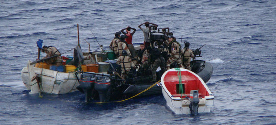 A group of suspected pirates are apprehended by EUNAVFOR elements in the Gulf of Guinea