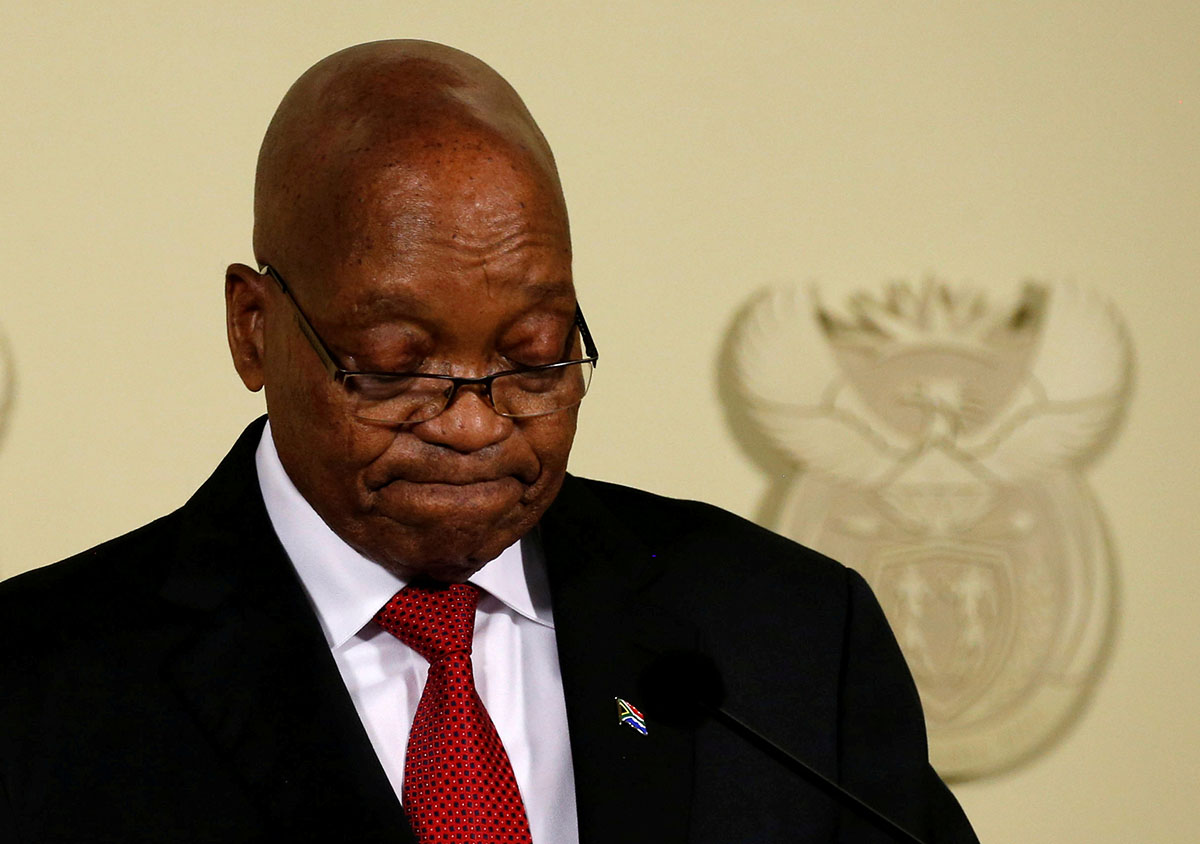 South Africa's President Jacob Zuma announces his resignation at the Union Buildings in Pretoria, South Africa, February 14, 2018. Photo (c: Reuters/Siphiwe Sibeko. All rights reserved.]