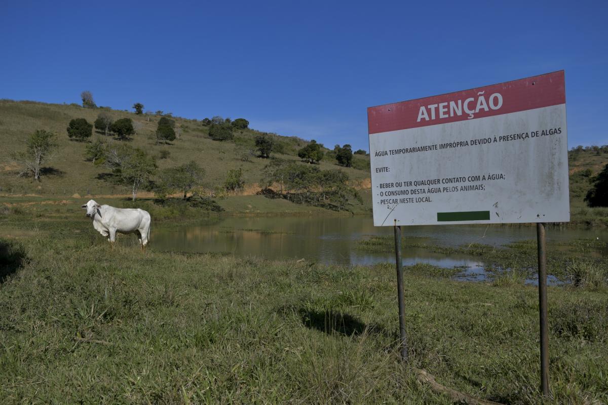 Signs warn off people from using the reservoir that feeds the Barra do Braúna Hydroelectric Power Plant. Photo by Washington Alves.