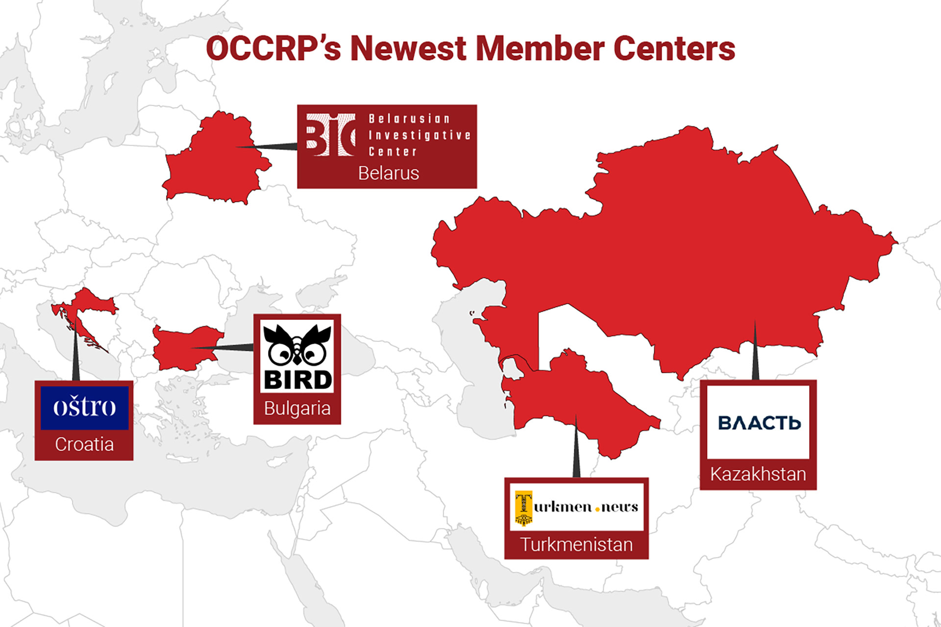 У OCCRP появилось пять новых партнерских центров в Центральной Азии и Европе